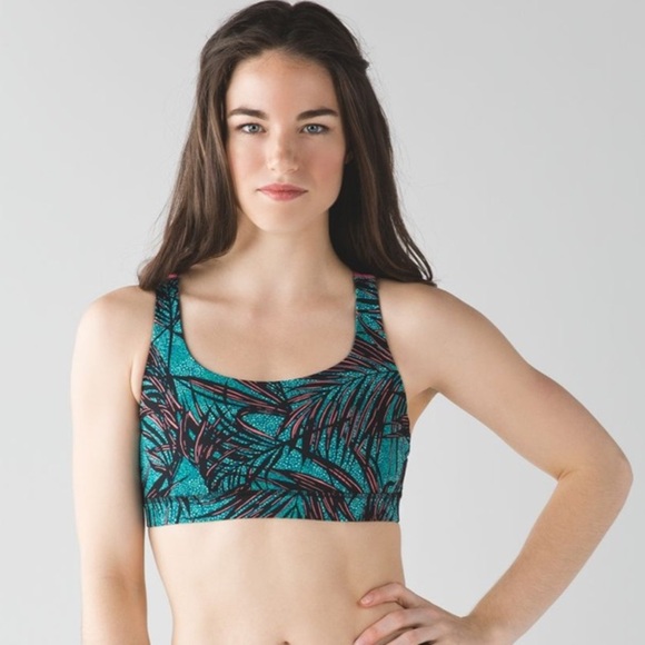 Lululemon Energy Bra Mini Palm Lace Tofino Teal Multi / Flash Light - Size 6 - Picture 6 of 11